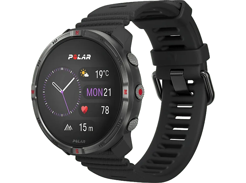 Reloj deportivo - Polar Grit X2, Night Black, 22 mm, 1.28", 90h Autonomía en modo ECO, Silicona, GPS Dual