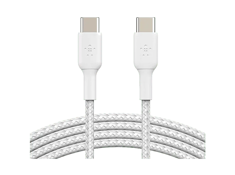 Cable USB - Belkin trenzado USB-C a USB-C, 1m, Compatibilidad Universal, 60W, Blanco