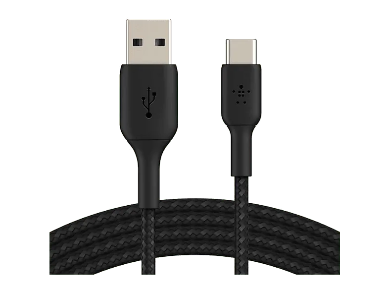 Cable USB - Belkin trenzado USB-C a USB-A, 1m, 15 W, Compatibilidad Universal, Negro (imagen 1 de 3)