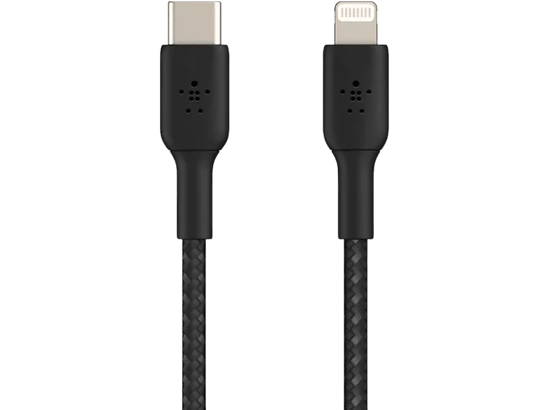 Cable USB - Belkin CAA004BT1MBK, USB-C a Lightning, Trenzado, 1 m, Negro