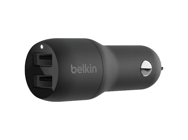 Cargador USB para coche - Belkin CCB001btBK, Dispositivos con carga USB-A, Doble puerto, 24W 12 vatios por Negro