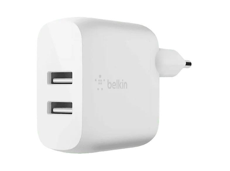 Cargador de pared - Belkin BoostCharge USB-A doble 24 W, Universal, Blanco