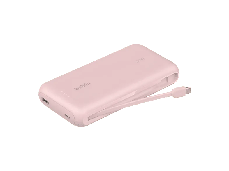 Powerbank - Belkin BPB024hqPK, 20000 mAh, 1x USB-C, Cable Integrado, Carga Rápida, 30W, Rosa