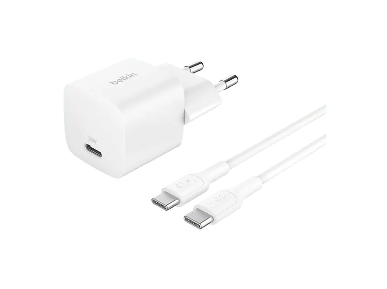 Cargador de pared - Belkin BoostCharge USB-C 25 W + cable a USB-C, Universal, Blanco