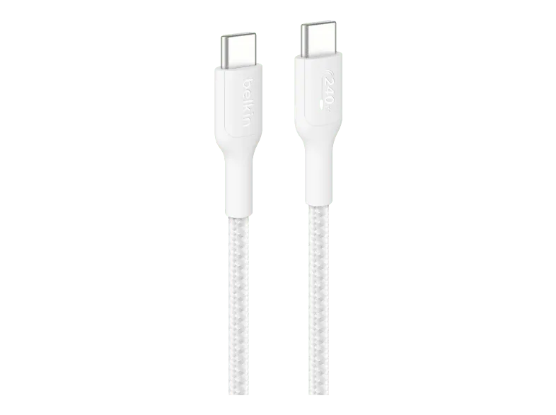Cable USB - Belkin BoostCharge Pro trenzado USB-C a de 240 W, 1 m, Universal, Blanco