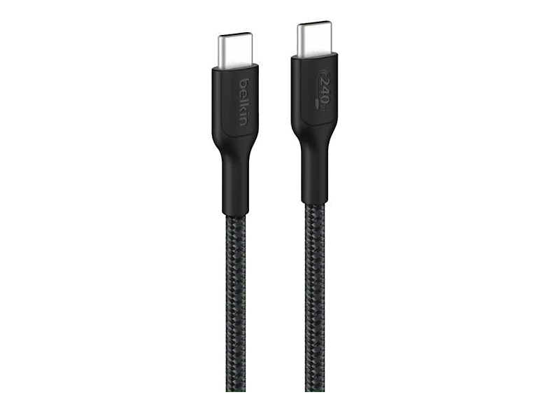 Cable USB - Belkin BoostCharge Pro trenzado USB-C a de 240 W, 2 m, Universal, Negro