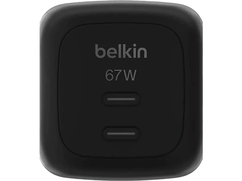 Cargador de pared - Belkin WCH020KQBK, Universal, 2x USB-C, 67W, Carga Rápida, Negro