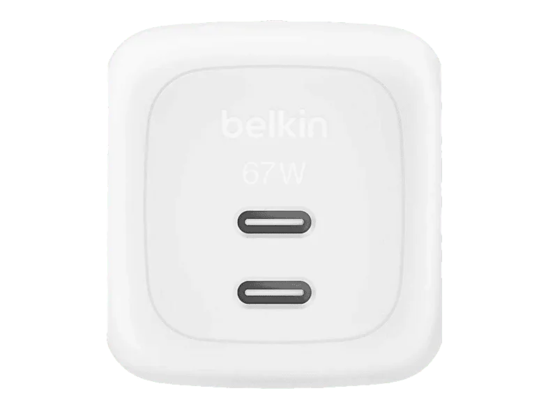 Cargador de pared - Belkin WCH020KQWH, Universal, 2x USB-C, 67W, Carga Rápida, Blanco