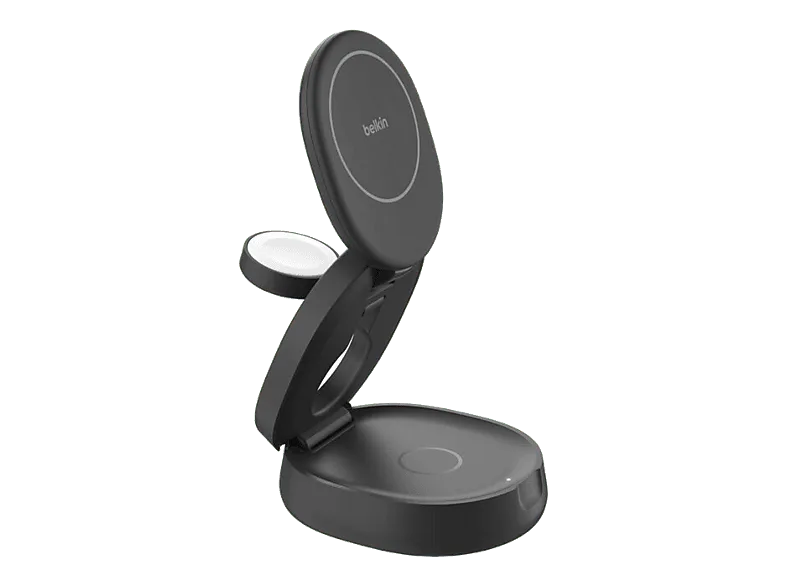 Cargador móvil inalámbrico - Belkin WIZ034KQBK, Compatible con Qi2 o MagSafe, Convertible 3 en 1, Plegable, Negro
