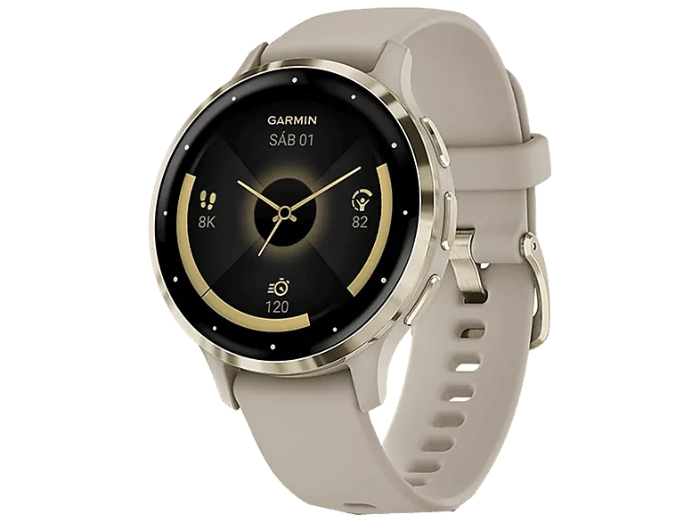 Reloj deportivo - Garmin Venu 3S, Oro, 41 mm, Correa 18 1.2", Autonomía 10 días, +30 deportes