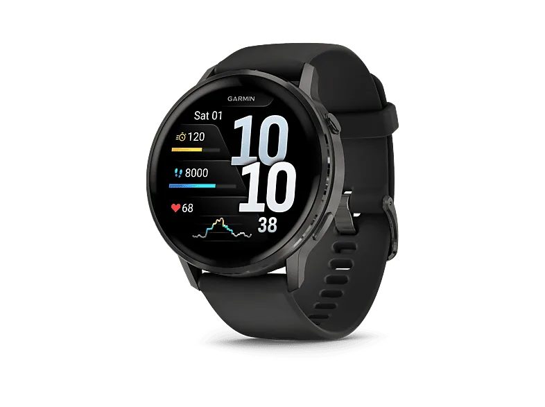 Reloj deportivo - Garmin Venu 4, Negro, 45mm, Pantalla 1.4", Autonomía 12 Días, Alineación del Sueño, Correa de Silicona
