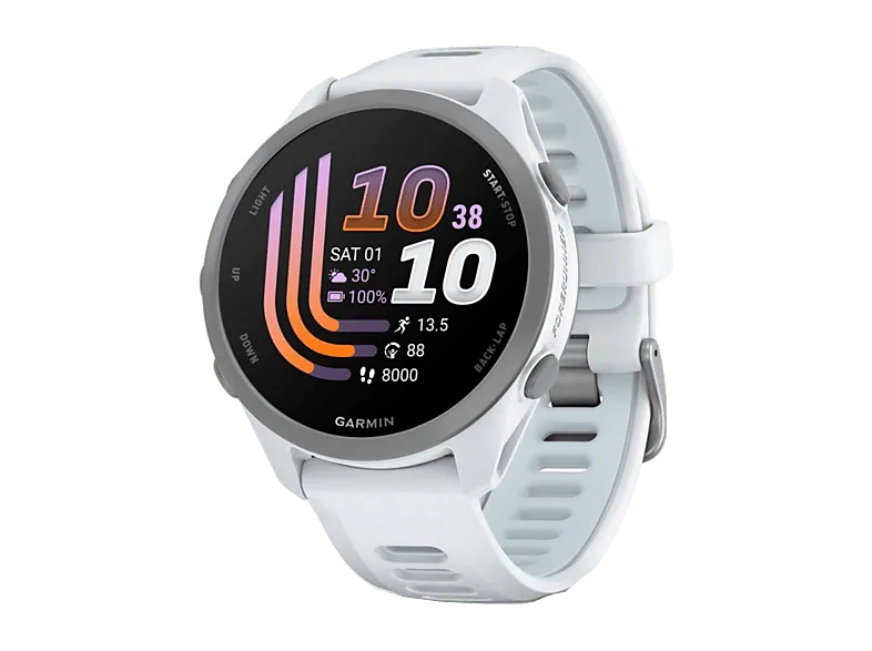 Reloj deportivo - Garmin Forerunner 170, Blanco, 20 mm, Pantalla Táctil AMOLED de 1.2", Hasta 10 días Autonomía, 5 ATM – Blanco