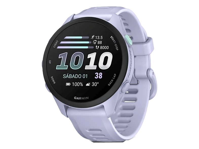 Reloj deportivo - Garmin Forerunner 70, Morado, 20mm, Hasta 13 días de Autonomía, Pantalla Táctil AMOLED 1.2", 5 ATM