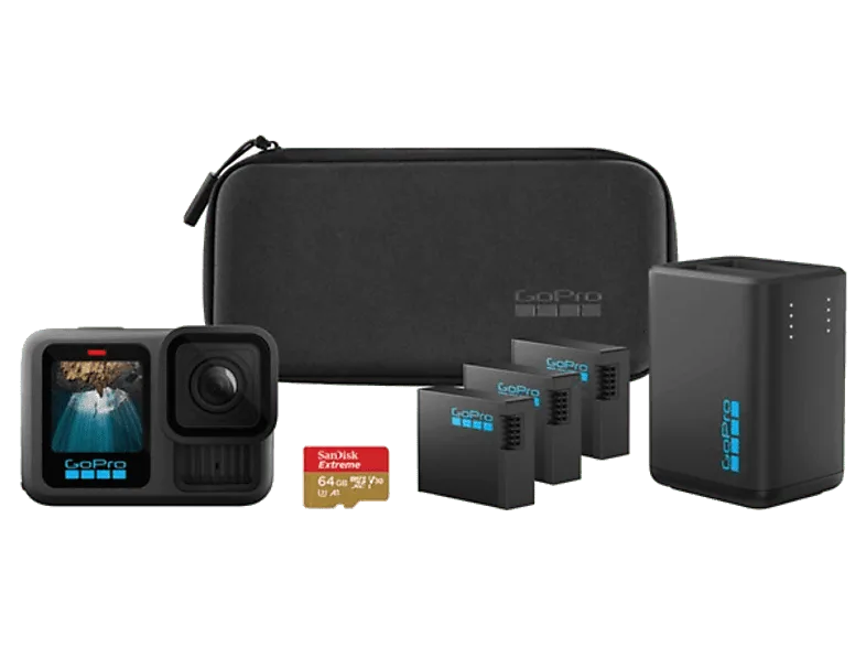 Cámara deportiva - Pack GoPro Hero 13 Black Power Bundle, HyperSmooth 6.0, 5.3 K, 27MP, Autonomía 2.5 h, HDR, Sumergible 10m, lenta, Negro