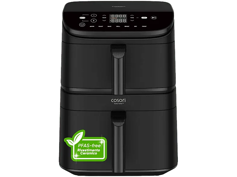 Freidora de aire - Cosori CAF-DC121-AEUR, 10.8 l, 2630 W, 230 °C, 7 Funciones Cocción, Negro