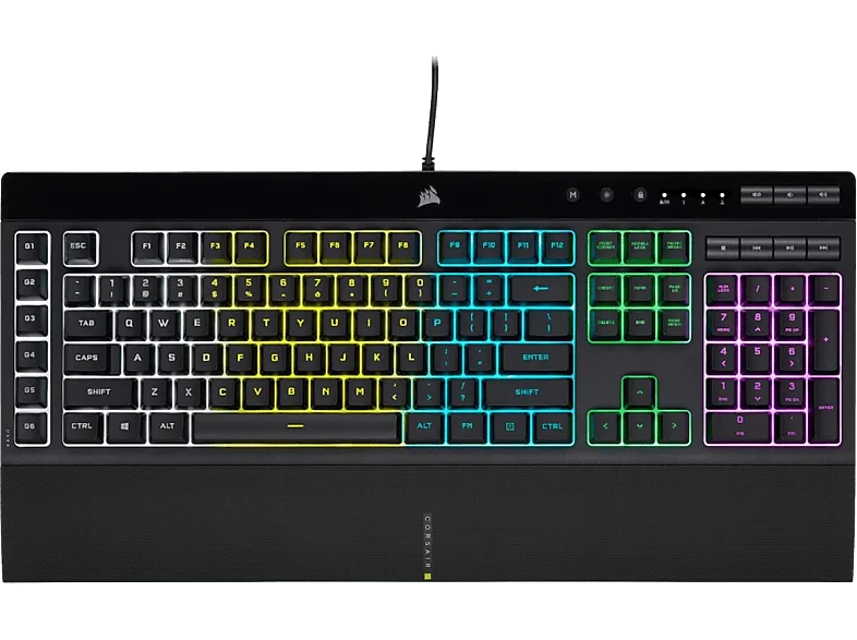 Teclado gaming - Corsair K55 PRO, Con cable, USB, Retroiluminación RGB, 5 zonas, IP42, Anti-ghosting, Negro