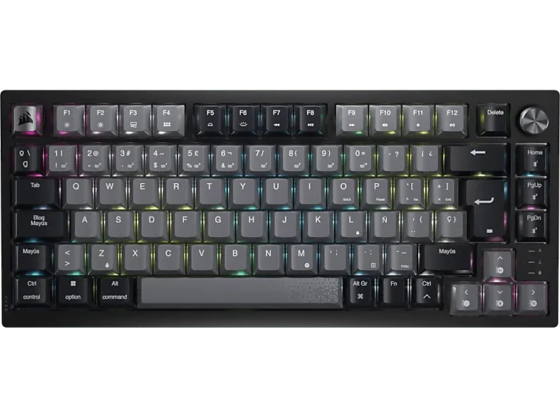Teclado gaming - Corsair K65 PLUS WIRELESS, USB, Teclas iluminadas, 75% Tamaño, Plateado y Gris oscuro