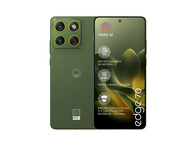 Móvil - Motorola edge 70, Bronze Green, 512 GB, 12 GB RAM, 6.67 " Super HD pOLED AMOLED, Snapdragon® 7 Gen 4, 5200 mAh – Bronze Green