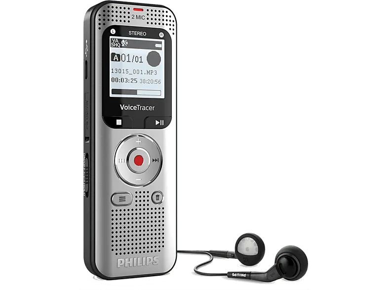 Grabadora de voz - Philips DVT2015, 8 GB, Reconocimiento voz, Negro