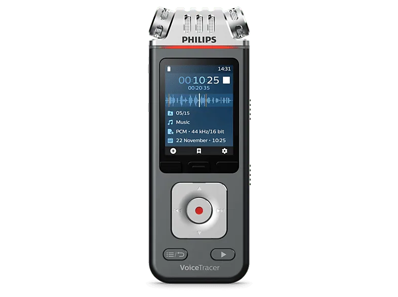 Grabadora de voz - Philips DVT6115, 8 GB, Pantalla color LCD, Antracita/Cromo