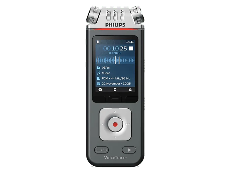 Grabadora de voz - Philips DVT8115, 8 GB, Grabación 360°, Batería recargable, Con App, Antracita