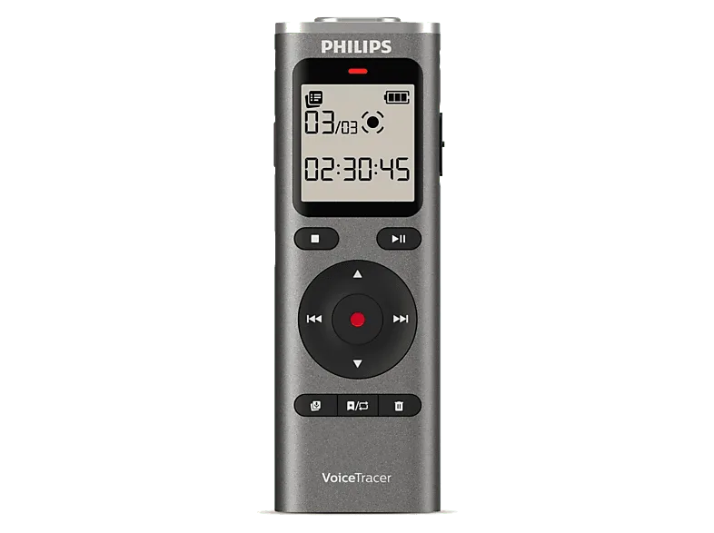 Grabadora de voz - Philips DVT1170, 8 GB, Micrófono 360°, Pantalla LCD 1.34 ", Formato PCM (WAV) , Funciona con pilas AAA, Plata