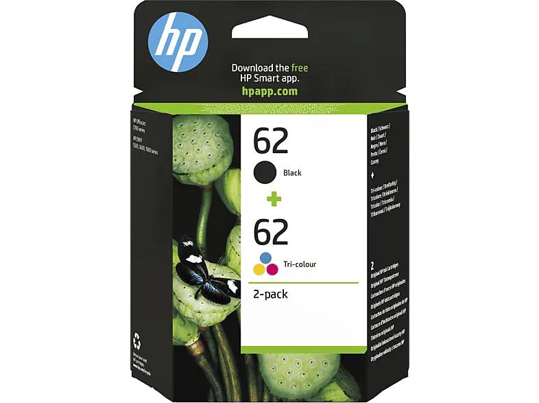 Cartucho de tinta - HP 62 Combo 2 Pack, Negro/Tricolor, Planet Partners