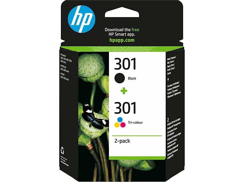 Cartucho de tinta - HP 301 Combo 2 Pack, Negro/Tricolor, N9J72AE (imagen 1 de 3)