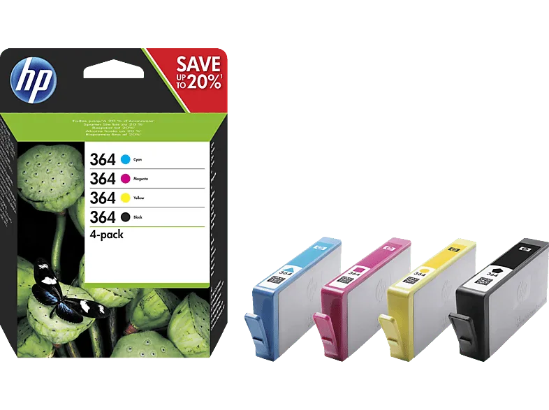 Cartucho de tinta - HP 364 Combo 4 Pack, Negro, Cian, Magenta, Amarillo, N9J73AE