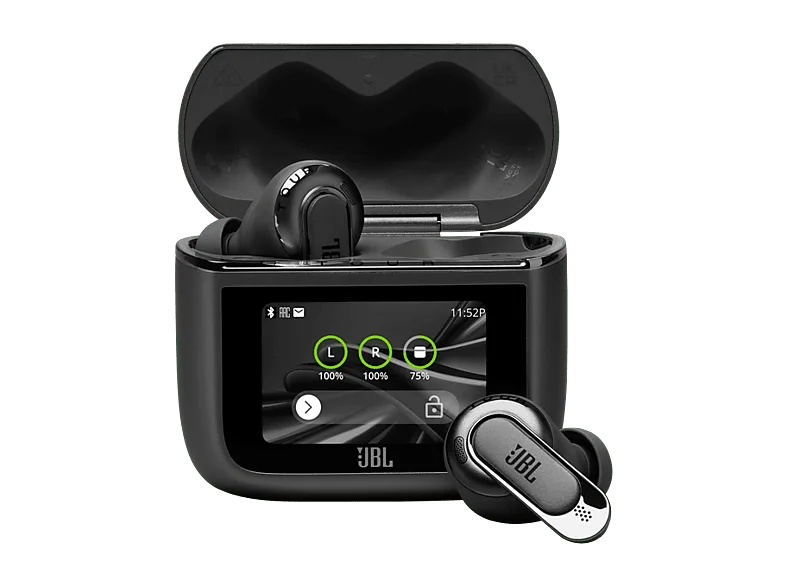 Auriculares True Wireless - JBL Tour Pro 3, Sonido espacial 360, Cancelación de ruido adaptativa, 40 h, Estuche con pantalla, asistente voz, Negro – Negro