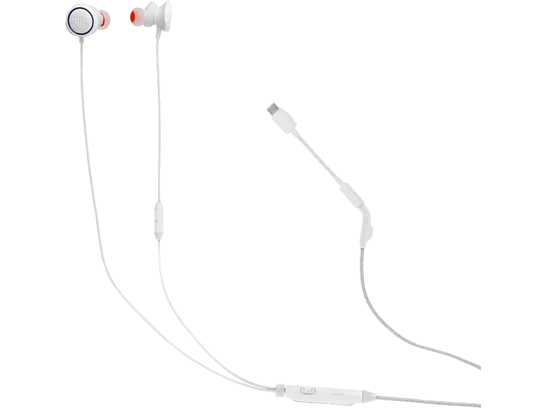 Auriculares de botón - JBL Quantum 50 C, Intraurales, Drivers 8,6 mm, Multiplataforma, USB-C, Blanco