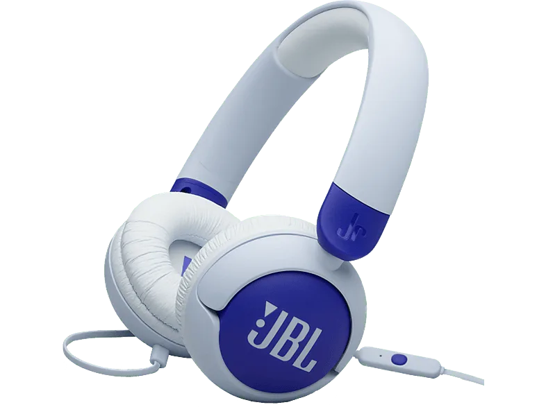 Auriculares infantiles - JBL Junior 320, Supraaurales, sonido inocuo 85db, Cable con micrófono, Diseño plegable, Con pegatinas, Azul