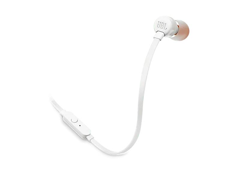 Auriculares de botón - JBL Tune 110, Intraurales, Micrófono, Cable Plano Anti-enredos, Blanco