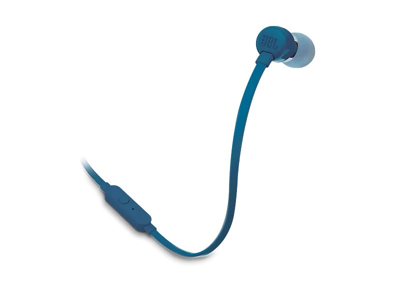 Auriculares de botón - JBL Tune 110, Intraurales, Micrófono, Cable Plano Anti-enredos, Azul