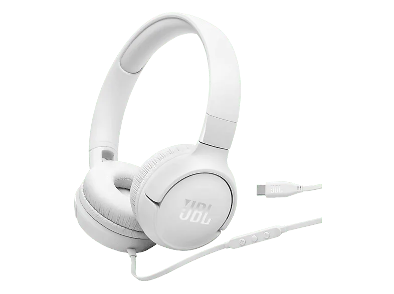 Auriculares - JBL Tune 520C, Cable, Circumaurales, USB-C, Micrófono, Plegable, Blanco