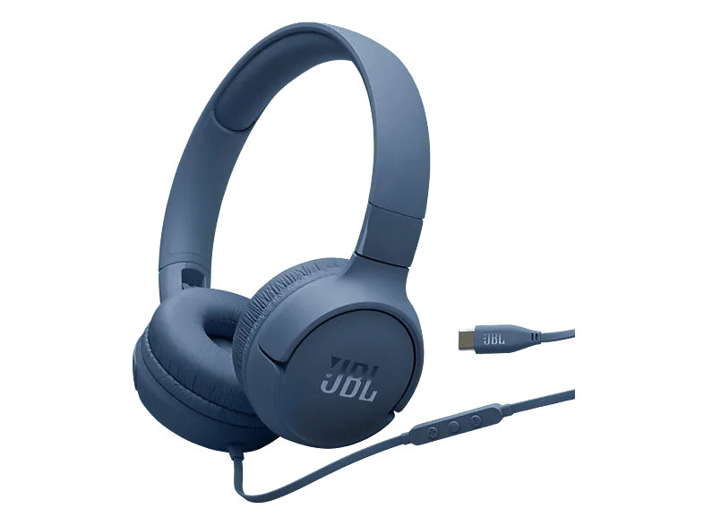 Auriculares - JBL Tune 520C, Cable, Circumaurales, USB-C, Micrófono, Plegable, Azul
