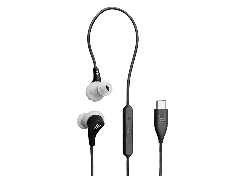 Auriculares deportivos - JBL Endurance Run 3 USB-C, Con Cable, Resistentes al agua y polvo, Negro/Gris