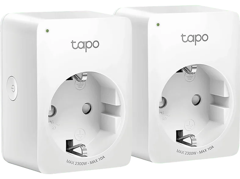 Enchufe inteligente - TP-Link Tapo P100 pack 2, Control por voz, Alexa, Asistente Google, WiFi, Blanco