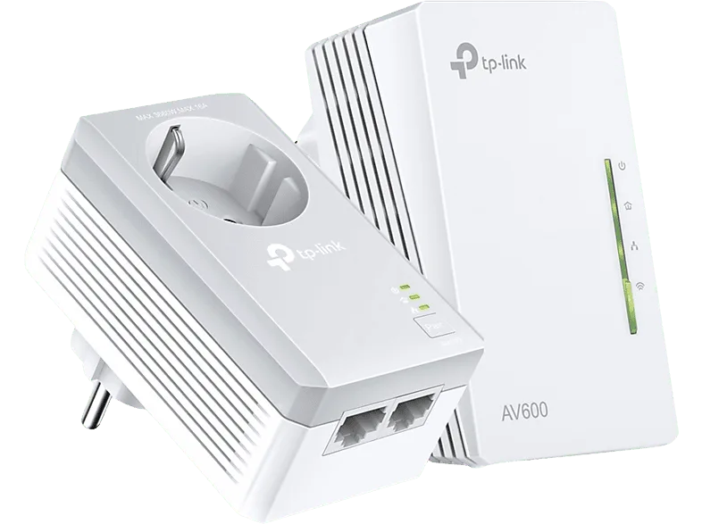 Adaptador PLC - TP-Link TL-WPA4226 KIT, 2 Adaptadores Powerline, AV600, WiFi 300Mbps, Puertos, Blanco