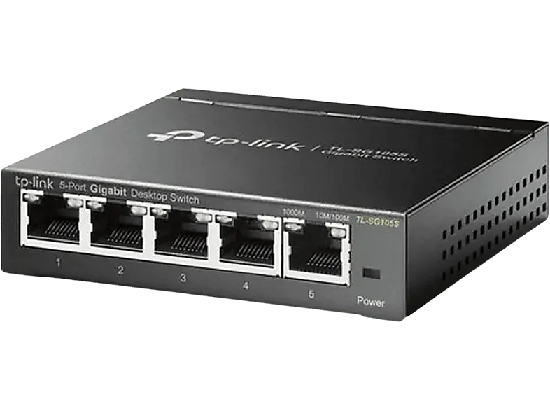 Switch - TP-Link TL-SG105S, 5 puertos RJ-45, Gigabit Ethernet (10/100/1000), Negro
