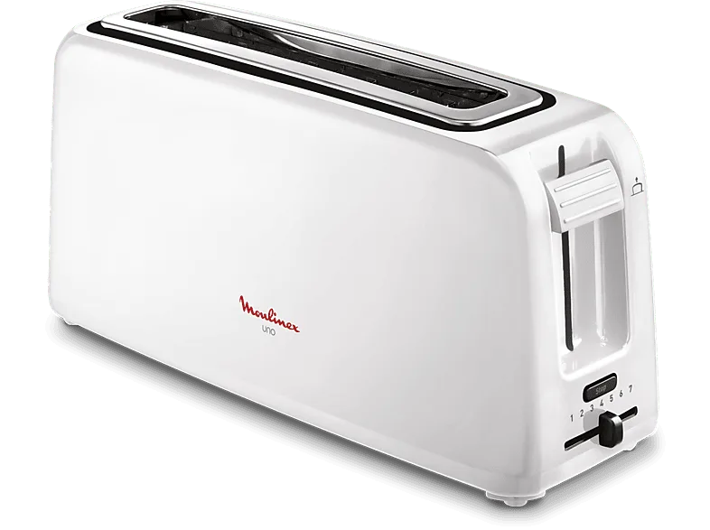 Tostadora - Moulinex LS1A11 UNO, 900 W, 7 niveles de tostado, 1 ranura, Función parada automática, Bandeja recogemigas, Blanco