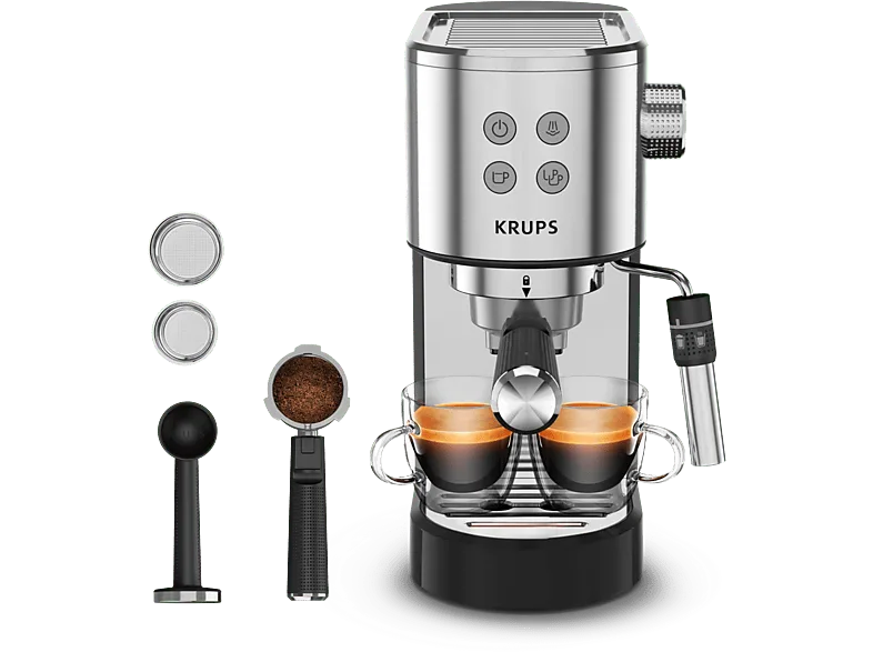 Cafetera express - Krups Virtuoso+ XP444C, 1400 W, 15 Bar, 1 L, Thermoblock, Apagado automático, Acero Inox (imagen 1 de 3)