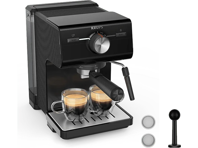 Cafetera express - Krups XP381810, 15 bares, Depósito 2 L, Espumador de leche, Negro (imagen 1 de 3)