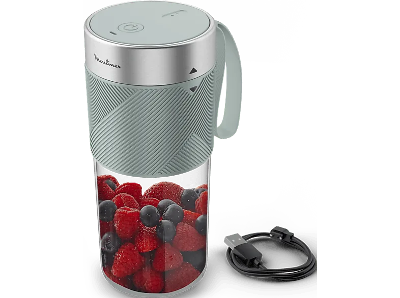 Batidora de vaso - Moulinex Lightmix LM1C04, Personal, Silenciosa, Hermética, 300 ml, Resistente, Carga USB, Resultados en 40 segundos, Azul