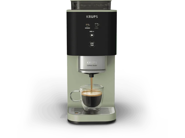 Cafetera superautomática - Krups Coffee Crush, Café en grano y molido, 15 bares, 2 recetas de café, Táctil, Compacta, 3 niveles molienda, Verde