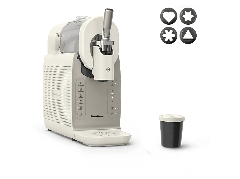 Heladera - Moulinex Freezi MJ803, 16 en 1, Helados y bebidas heladas al momento, 5 Programas automáticos, Silenciosa, 8 Raciones, Blanca