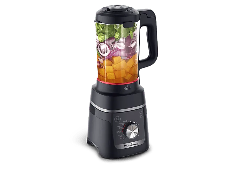 Batidora de vaso - Moulinex Blendforce Cook LM5758, que cocina, 1,5 L, 5 Programas automáticos, 6 velocidades, 1000W, Autolimpieza, Negro
