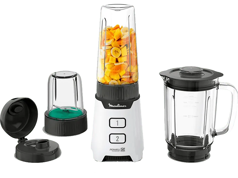 Batidora de vaso - Moulinex LM16L1, 400 W, 1 l, 2 Velocidades, 4 Cuchillas Powelix, Incluye Picadora y Botella 0.6l, Blanco (imagen 1 de 2)