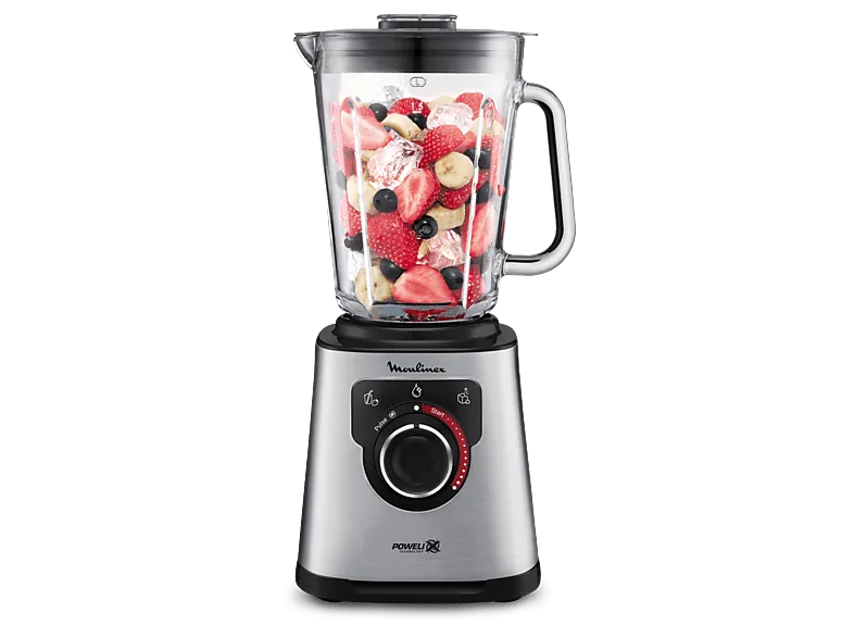 Batidora de vaso - Moulinex PerfectMix+ LM871D, 1200 W, 2 L, 6 Cuchillas, Velocidad Regulable, Tecnología Powelix, 3 Programas, Táctil, Acero Inox.