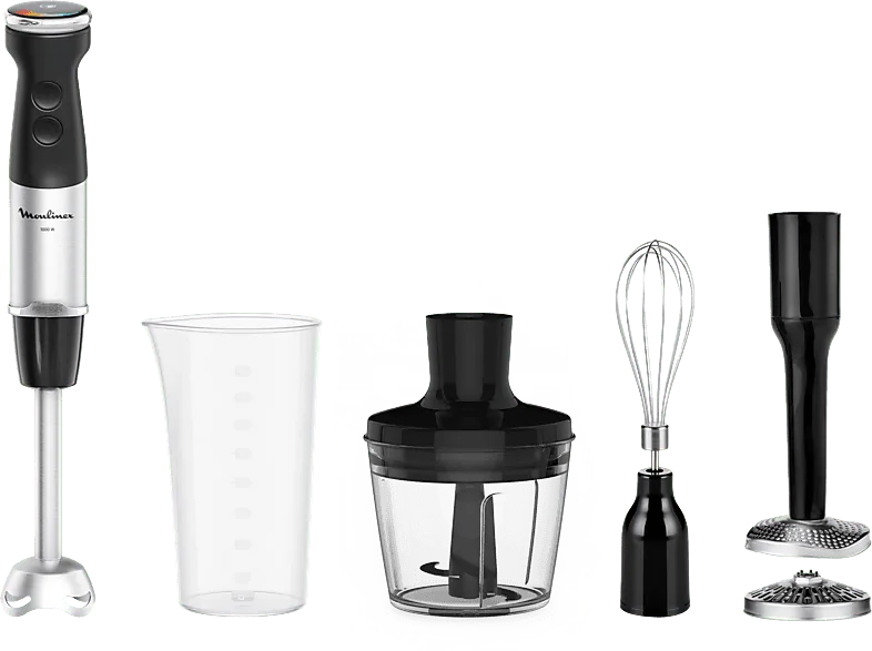 Batidora de mano - Moulinex QuickChef+ DD674810, 4 en 1, 1000 W, Tecnología Powelix, 20 Velocidades, Modo Silencioso, Acces. Incluidos, Acero Inox.